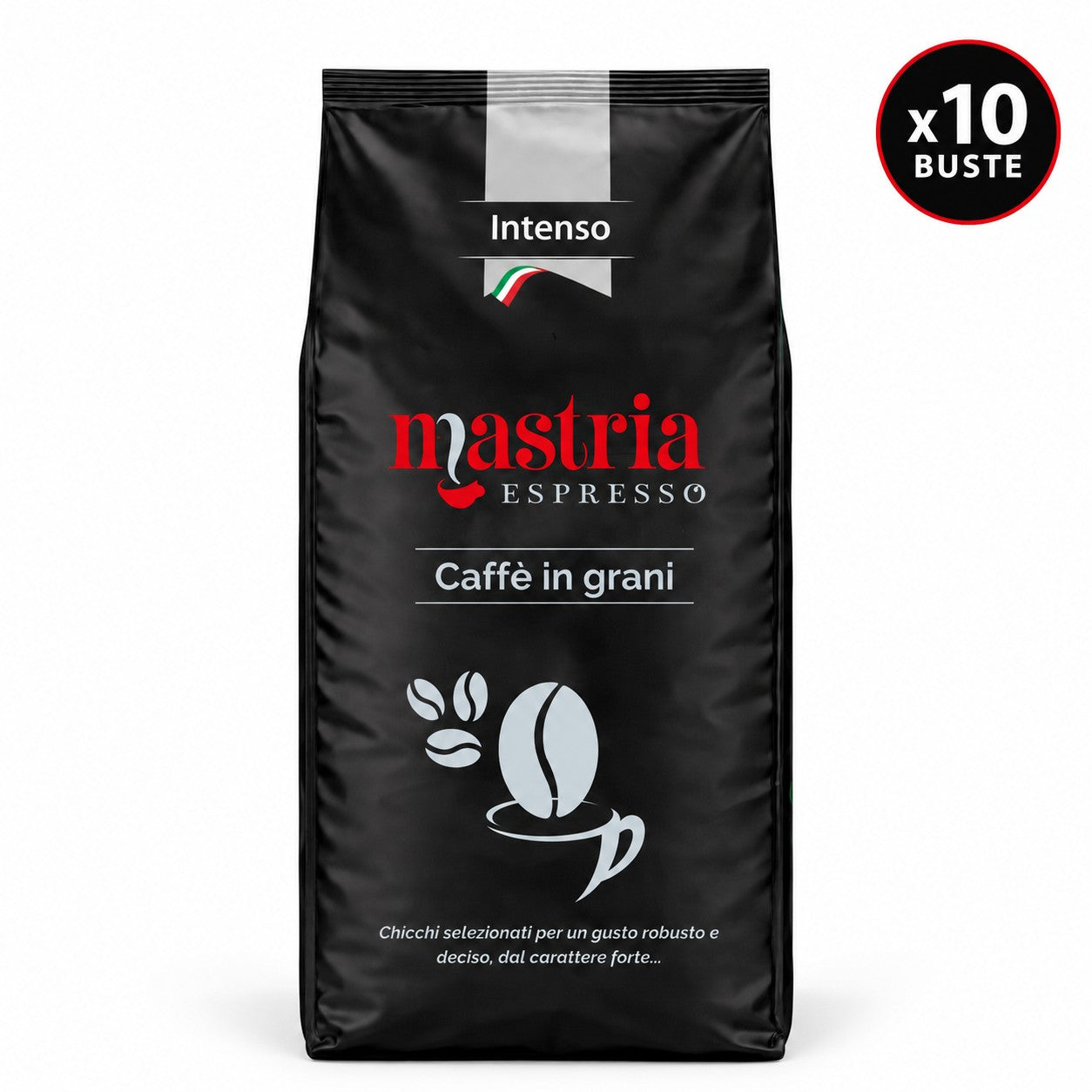 Mastria Espresso 10 Kg multipack of intense flavour whole coffee beans, dark roast, for a strong espresso.